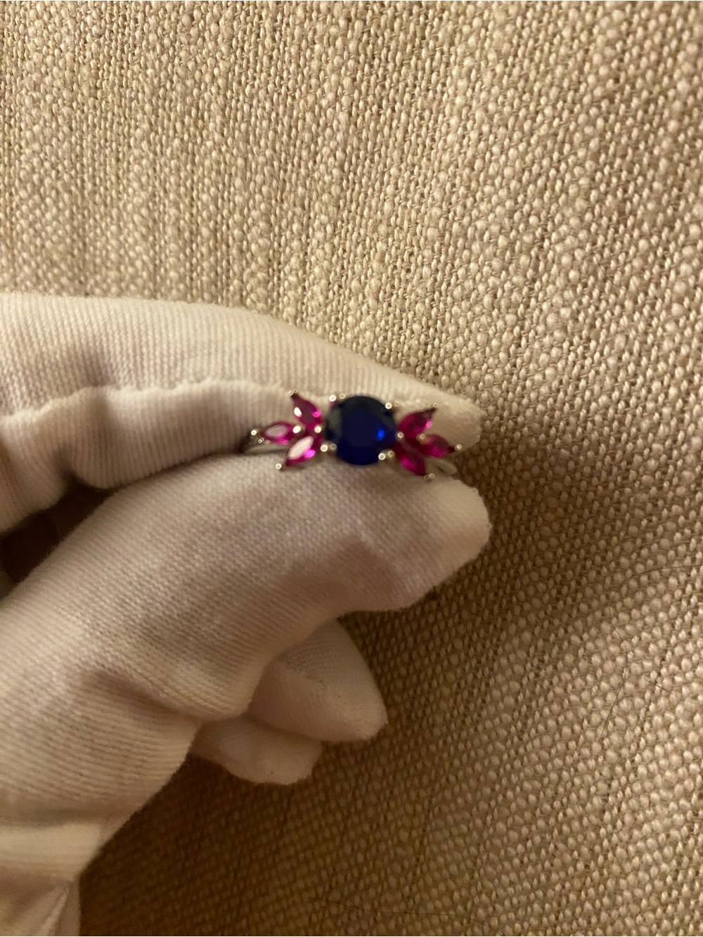 Gorgeous .925 Sterling Silver Blue Sapphire CZ & Ruby CZ Ring - Picture 3 of 10